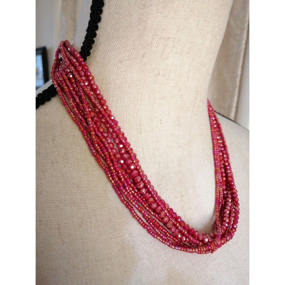 Multi Strands Red AB Rhinestone Facet Beaded Necklace Magnet Closure